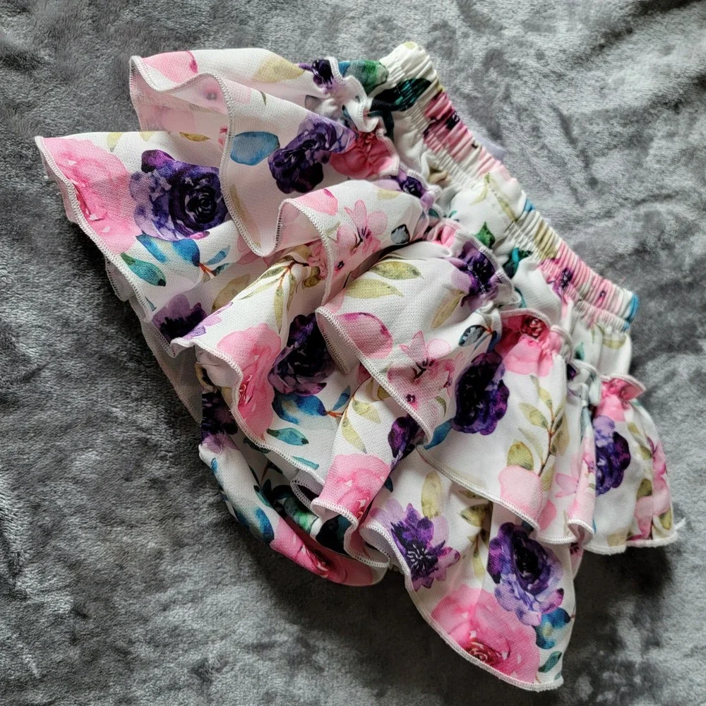 Tiered-Ruffle Bloomers Baby Girl 3-6M White Floral Excellent Bow 736